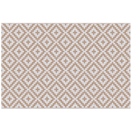 Outsunny Reversible Outdoor RV Rug, Patio Floor Mat, 274 x 182 cm Plastic Straw Rug for Garden, terrace, Beach, Camping, Coffee & White