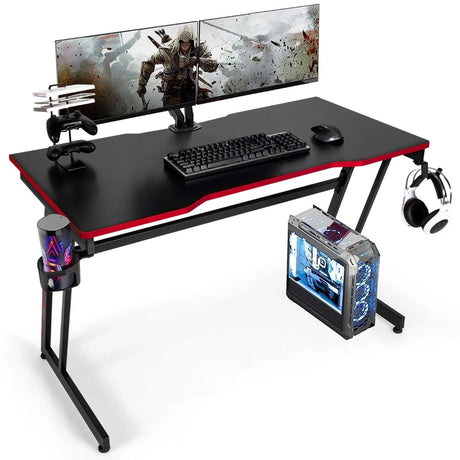 Racing Style Computer Desk with Carbon Fiber Texture for Office-Red