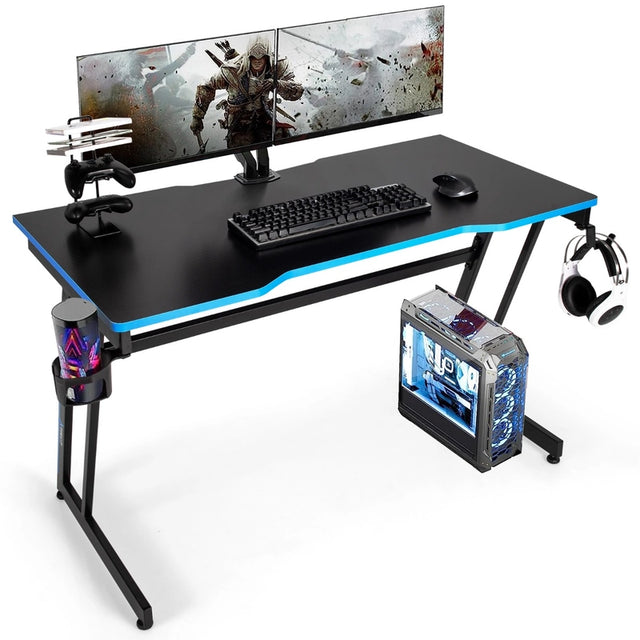 Racing Style Computer Desk with Carbon Fiber Texture for Office-Blue