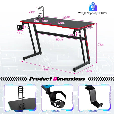 Racing Style Computer Desk with Carbon Fiber Texture for Office-Red