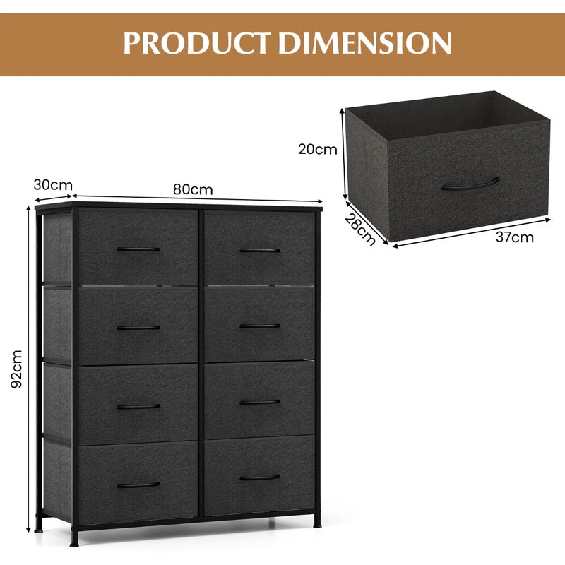 Fabric Dresser for Bedroom Clothes Storage Organizer with 8 Drawers-Black