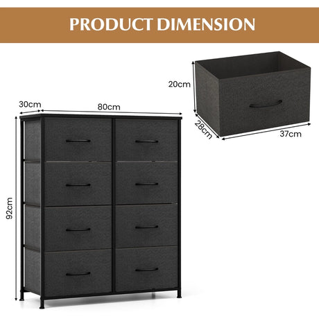 Fabric Dresser for Bedroom Clothes Storage Organizer with 8 Drawers-Black