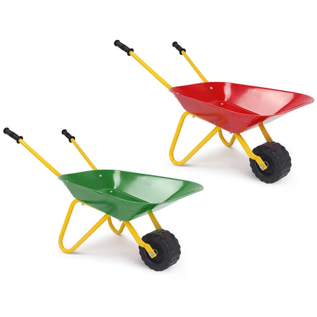 Kids Metal Cart Wheelbarrow Brick Toy Soil Garden Trolley-Red
