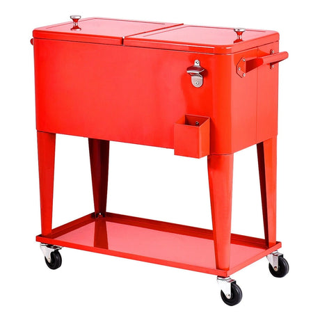 76L Portable Outdoor Rolling Cooler with Shelf for Party & BBQ
