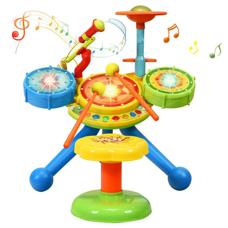 Electric Jazz Drum Set with Stool Microphone & LED Light