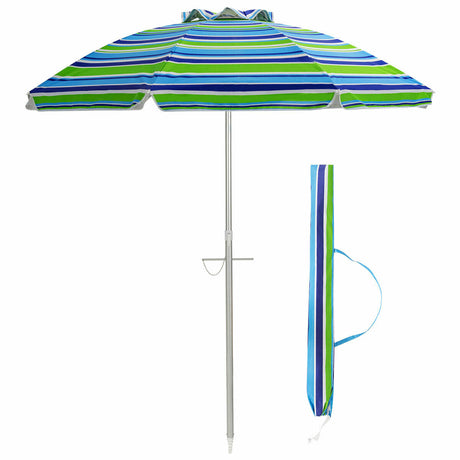 198cm Beach Umbrella with Sand Anchor UPF50+ and Carry Bag-Green