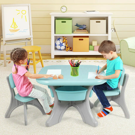 3 Sets of Table and Chairs with Detachable Storage Boxes Design for Kids Green