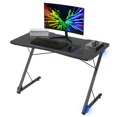 Z Shape Gaming Desk with LED Lights