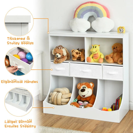 3-layer Kids Cubby Bin Combo Storage Organizer for kids' Room-White
