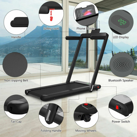 1-12Kph Folding Electric Treadmill with Bluetooth Capability-Black