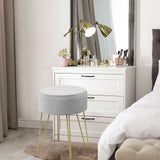 Velvet Stool with Metal Legs Round Footstool Modern Velvet Ottoman Side Stool Gray