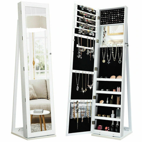 Free Standing Jewelry Armoire with Full Length Mirror for Bedroom