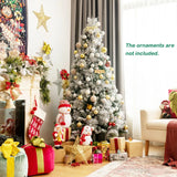 6 Feet Snow Flocked Christmas Tree with Pine Cone and Red Berries
