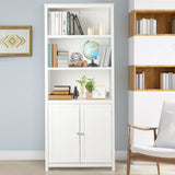 3-Shelf Bookcase with Double Doors &amp; Adjustable Shelves &amp; Cabinet-White