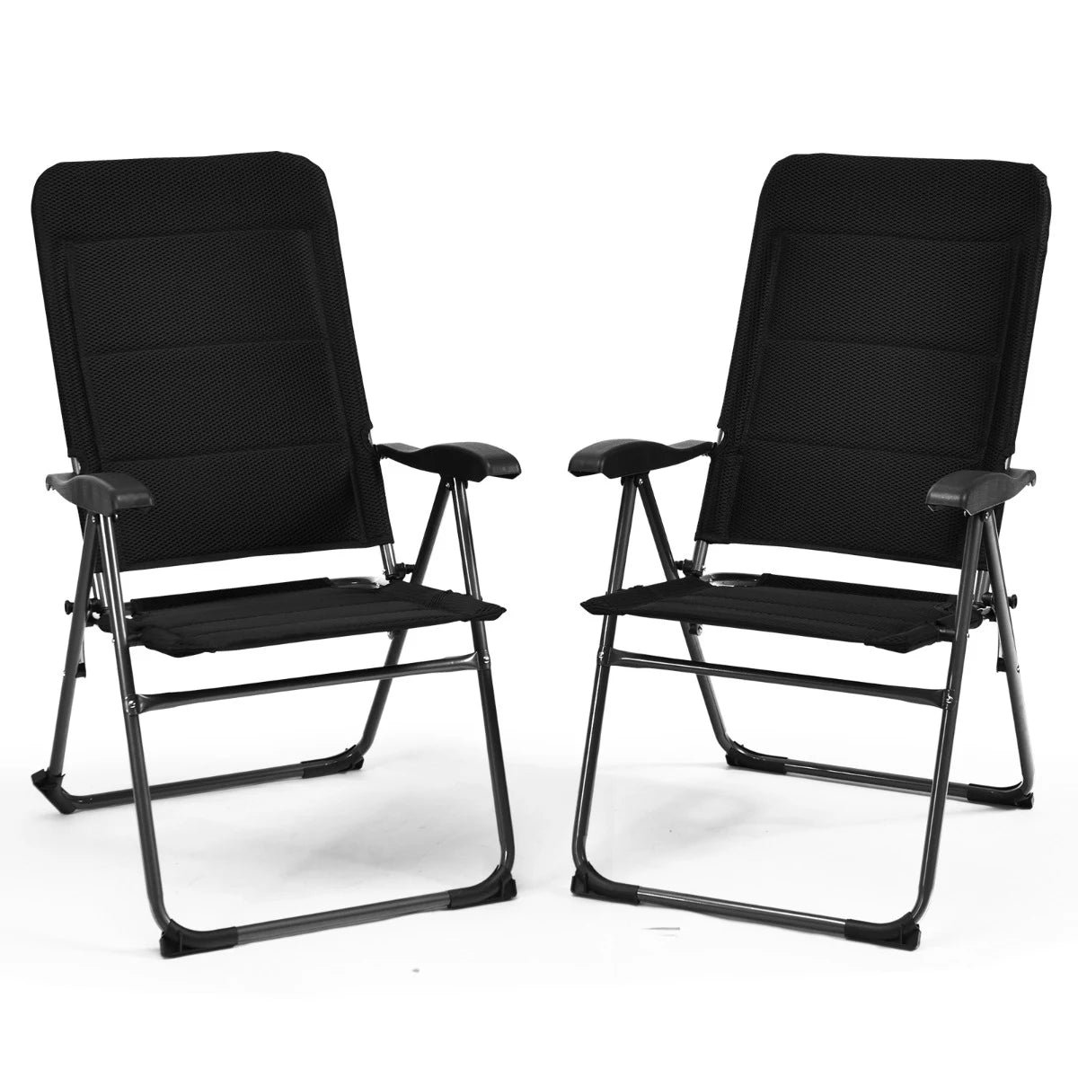 2 Pieces Outdoor Folding Patio Chairs with Adjustable Backrests for Bistro and Backyard-Black