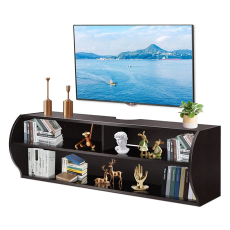 48.5 Inch 2 Tier Modern Wall Mounted Hanging Floating Shelf-Brown
