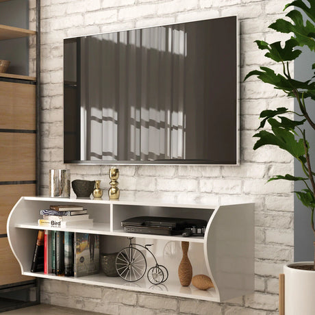 48.5 Inch 2 Tier Modern Wall Mounted Hanging Floating Shelf-White