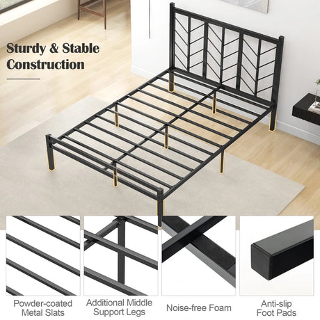Full Size Platform Bed with Headboard and Metal Frame-Full Size