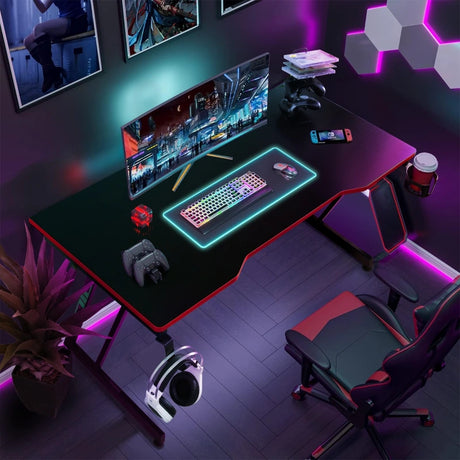 Racing Style Computer Desk with Carbon Fiber Texture for Office-Red