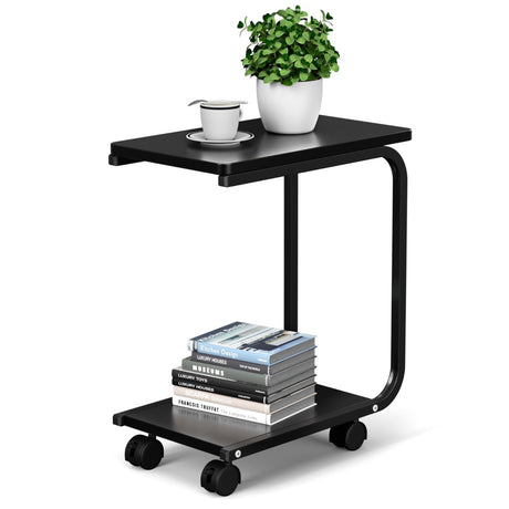 2-Tier Snack Stand Rolling Sofa Side Table