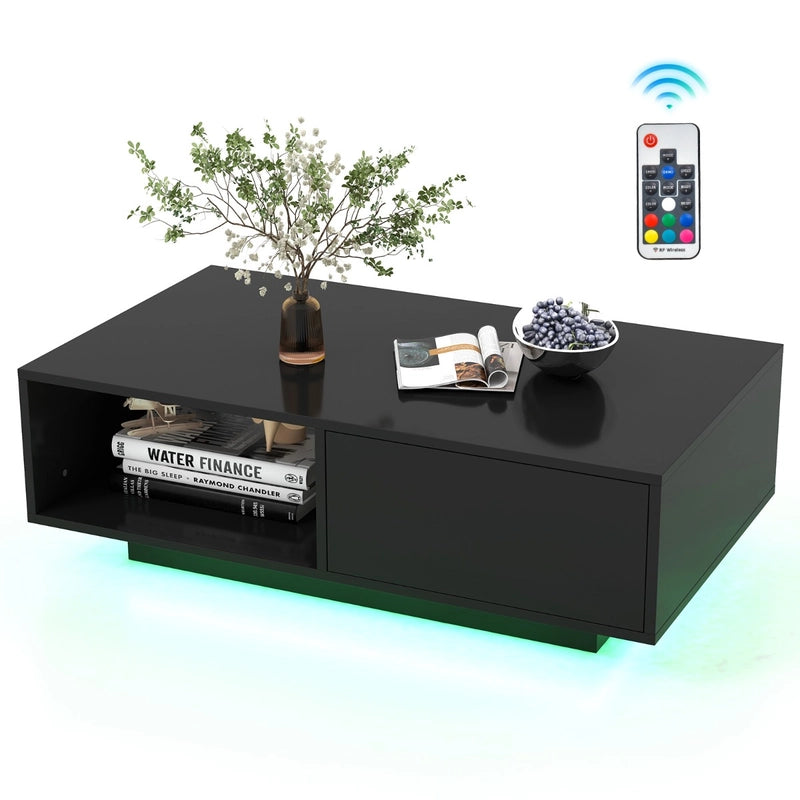 LED Coffee Table with 20 RGB Light Colors and Storage Shelf-Black