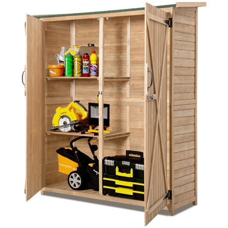 64 Inch Wooden Storage Shed Outdoor Fir Wood Cabinet