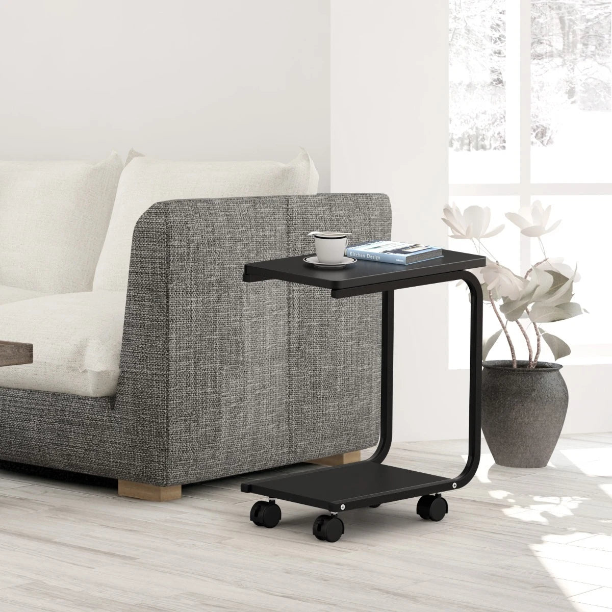 2-Tier Snack Stand Rolling Sofa Side Table