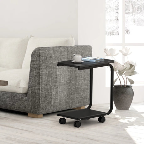 2-Tier Snack Stand Rolling Sofa Side Table