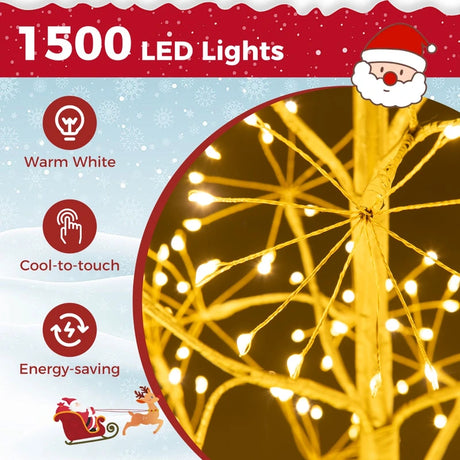 1.5 m 1500 LED Warm White Lighted Cedar Tree with Grounds Stakes for Christmas Decorations