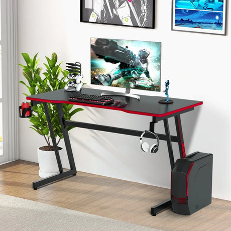 Racing Style Computer Desk with Carbon Fiber Texture for Office-Red
