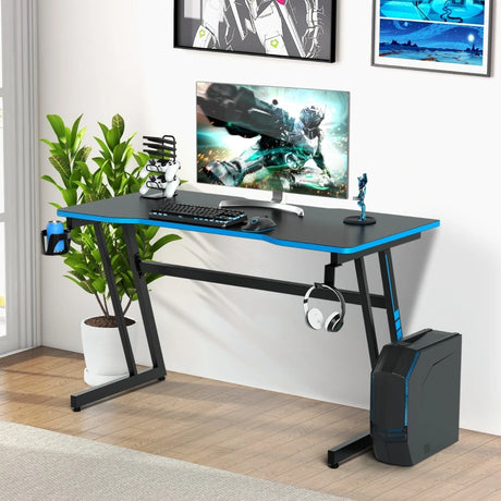 Racing Style Computer Desk with Carbon Fiber Texture for Office-Blue