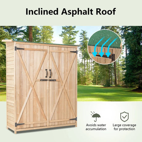 64 Inch Wooden Storage Shed Outdoor Fir Wood Cabinet
