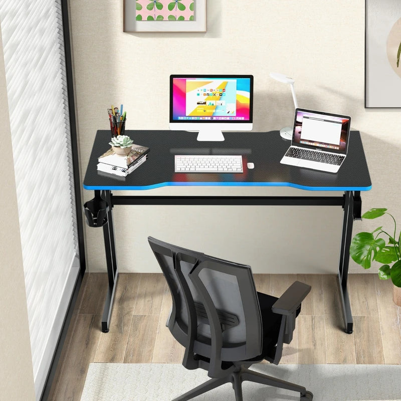 Racing Style Computer Desk with Carbon Fiber Texture for Office-Blue