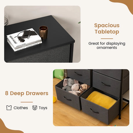 Fabric Dresser for Bedroom Clothes Storage Organizer with 8 Drawers-Black