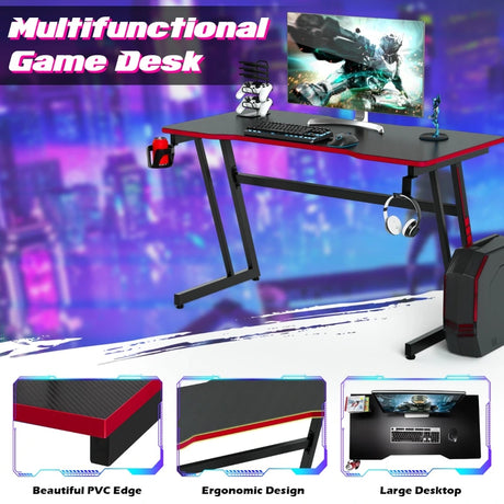 Racing Style Computer Desk with Carbon Fiber Texture for Office-Red