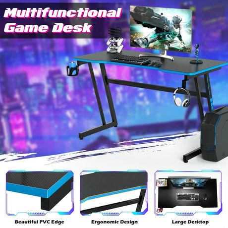 Racing Style Computer Desk with Carbon Fiber Texture for Office-Blue