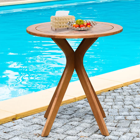 27 Inch Outdoor Round Solid Wood Coffee Side Bistro Table