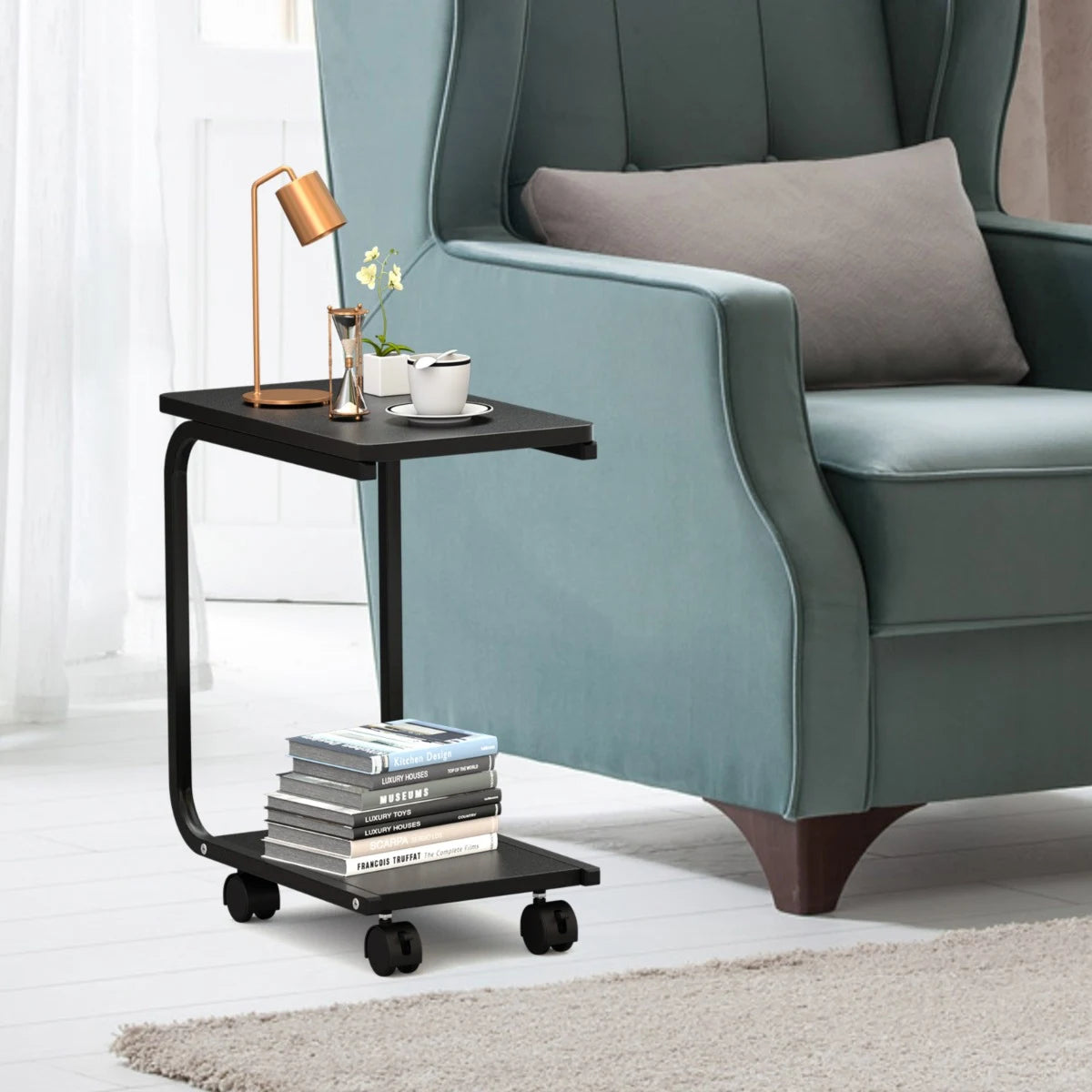 2-Tier Snack Stand Rolling Sofa Side Table