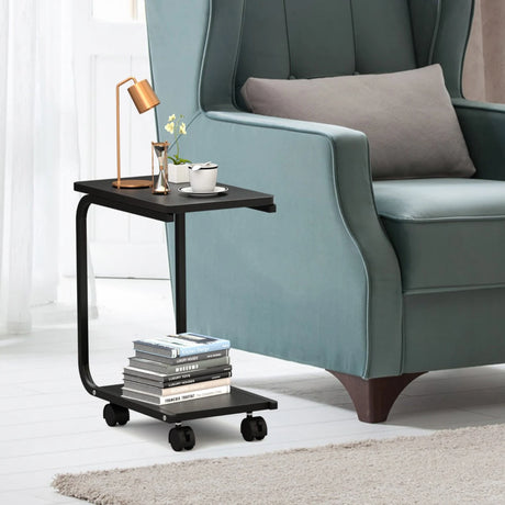 2-Tier Snack Stand Rolling Sofa Side Table