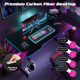 Racing Style Computer Desk with Carbon Fiber Texture for Office-Blue