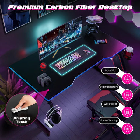 Racing Style Computer Desk with Carbon Fiber Texture for Office-Blue