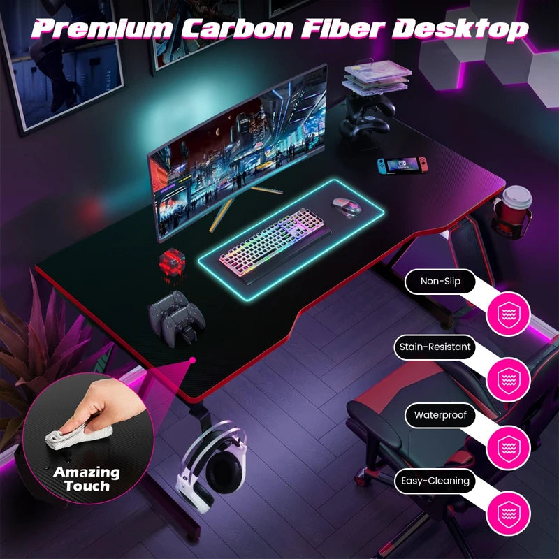 Racing Style Computer Desk with Carbon Fiber Texture for Office-Red