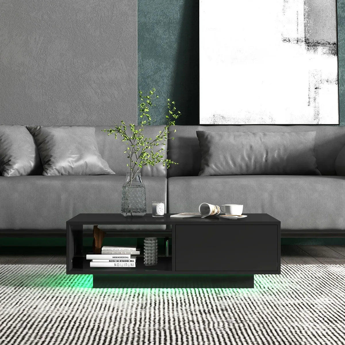 LED Coffee Table with 20 RGB Light Colors and Storage Shelf-Black