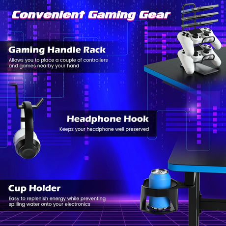 Racing Style Computer Desk with Carbon Fiber Texture for Office-Blue