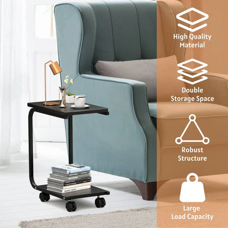 2-Tier Snack Stand Rolling Sofa Side Table
