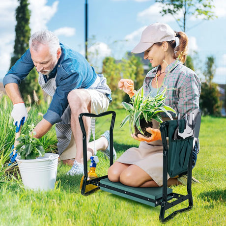 Foldable Gardener Stool with EVE Pad & Tool Bag for Outdoor Use
