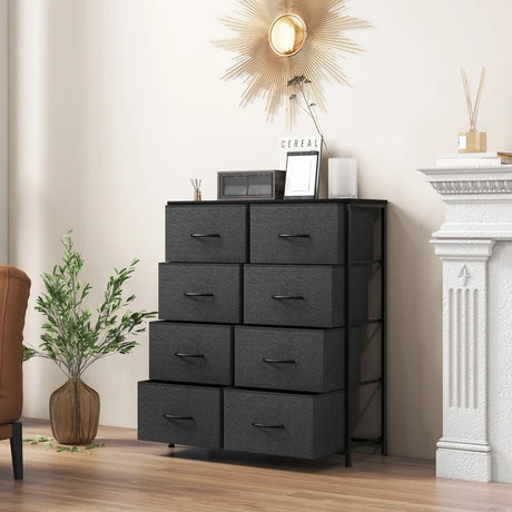 Fabric Dresser for Bedroom Clothes Storage Organizer with 8 Drawers-Black