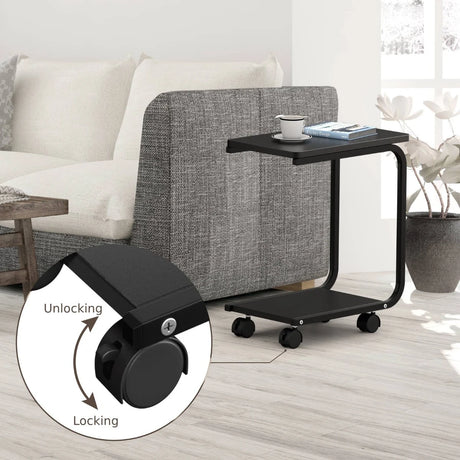 2-Tier Snack Stand Rolling Sofa Side Table