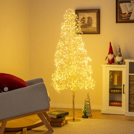 1.5 m 1500 LED Warm White Lighted Cedar Tree with Grounds Stakes for Christmas Decorations