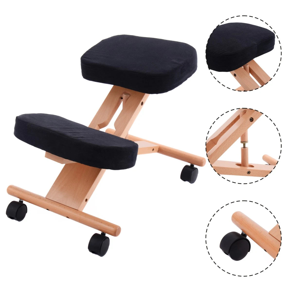 Adjustable Relieving Back and Neck Pain Knee Chair Stool with Thick Comfortable Cushion
